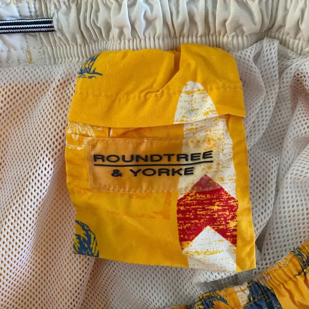 Roundtree & Yorke Swim Trunks Mens L Yellow Tropical Surf‎ Cargo Pockets